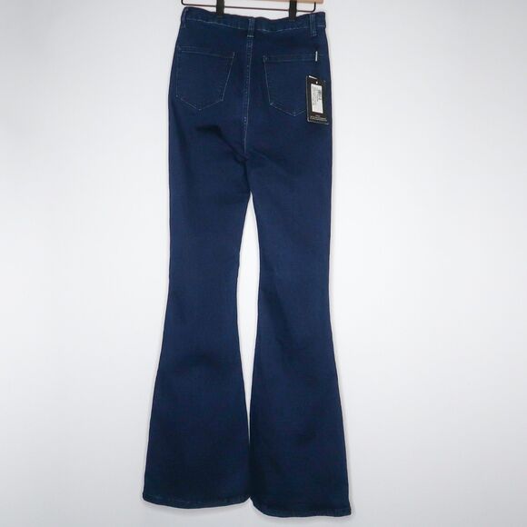 PrettyLittleThing Jeans Womens 6 Indigo Blue Flare Stretch Denim 70s Festival - Picture 3 of 12